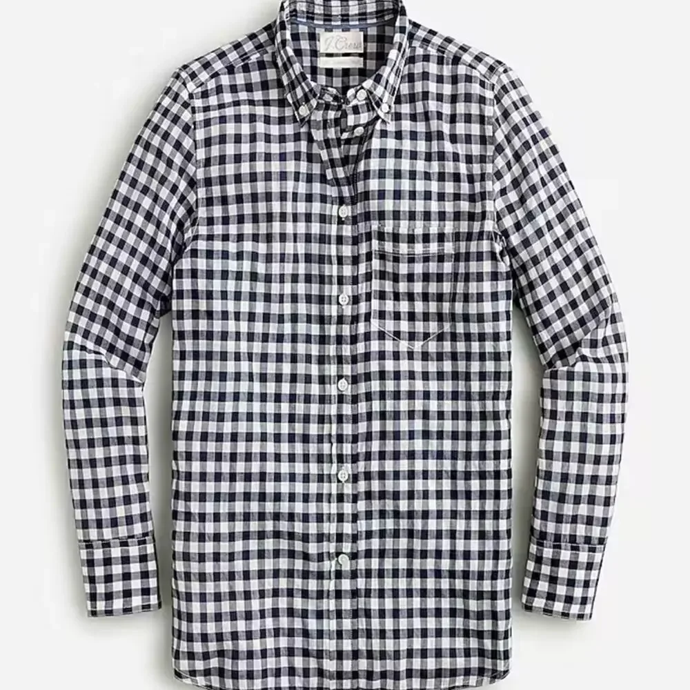 J. Crew Classic-fit Shirt Petite in Crinkle Gingham Navy Women's 00P AW252 $79